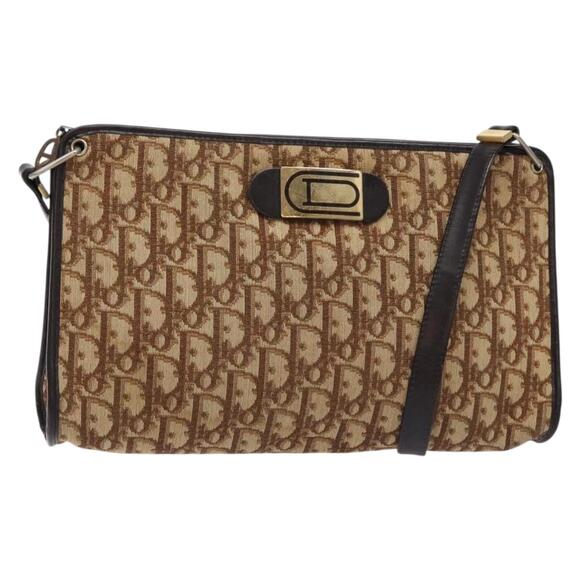 DIOR Trotter Canvas Shoulder Bag Brown Gold - Picture 1 of 12